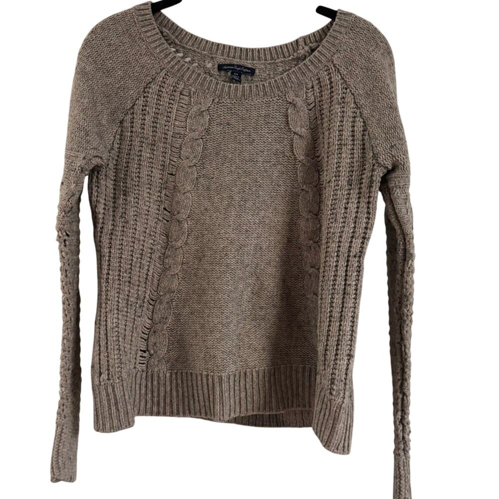 American Eagle Outfitters Women's Cable Knit Open Knit Back Sweater Taupe Size M
